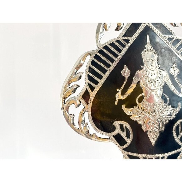 Siam Sterling Silver Vintage Hand Carved Figure Cutout & Ornate Brooch - Picture 9 of 10